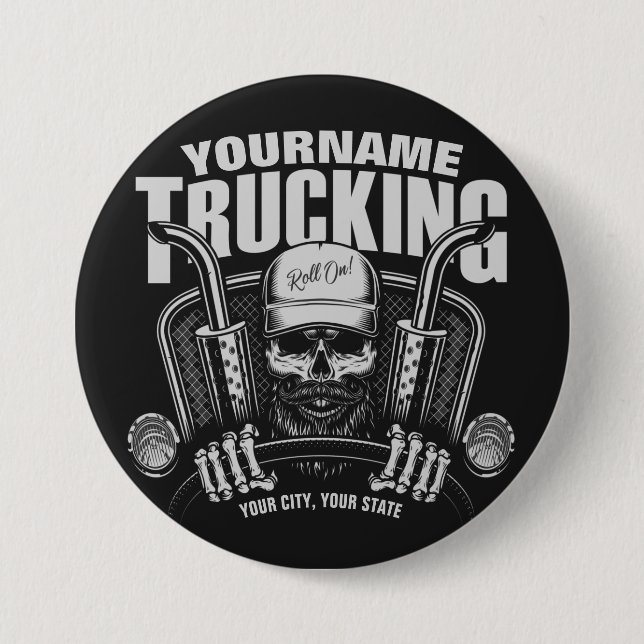 Personalized Trucking Skull Trucker Big Rig Truck 7.5 Cm Round Badge (Front)