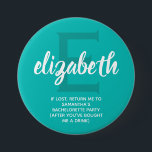Personalized Turquoise Bachelorette Party 7.5 Cm Round Badge<br><div class="desc">Turquoise and white button personalized with your bridesmaid's name,  over a large initial and any wording you choose on the bottom. Great bachelorette party or girl's weekend favor. MORE colors done for you in our store as well as more gift ideas.</div>