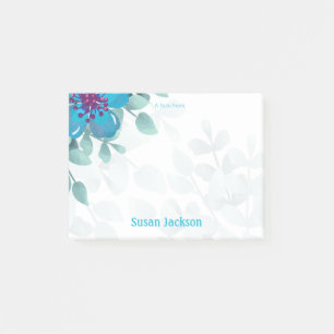 Personalized Turquoise Floral Post-it Notes