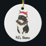 Personalized Tuxedo Ragamuffin Cat Ceramic Tree Decoration<br><div class="desc">Make the nice list this year with an ornament of your favorite fluffy black and white cat elf! For the sweetest gifts,  pair it with a matching art print or another item from my collection!</div>