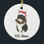 Personalized Tuxedo Ragamuffin Cat Ceramic Tree Decoration<br><div class="desc">Make the nice list this year with an ornament of your favorite fluffy black and white cat elf! For the sweetest gifts,  pair it with a matching art print or another item from my collection!</div>