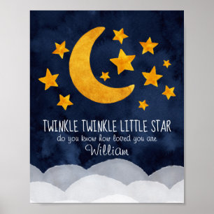 Personalized Twinkle Little Star Moon & Stars Poster