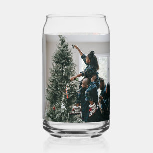 Personalized Two Sided Family Christmas Photo Can Glass