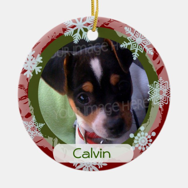 Personalized Two Sided Photo Frame Red and Green Ceramic Tree Decoration (Front)