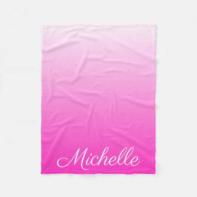 Personalized two-tone gradient ombre hot pink fleece blanket (Front)
