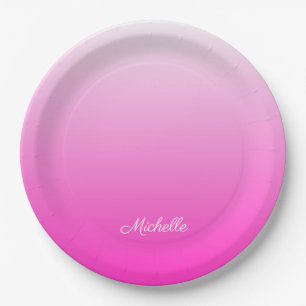 Personalized two-tone gradient ombre hot pink paper plate