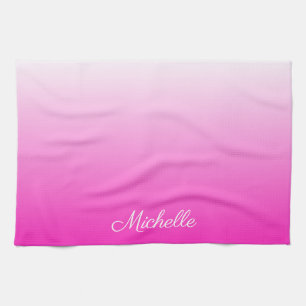 Personalized two-tone gradient ombre hot pink tea towel
