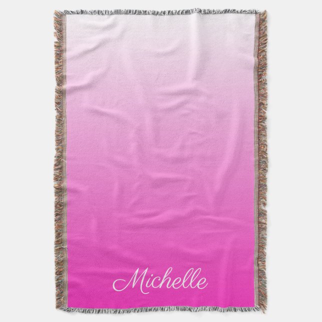 Personalized two-tone gradient ombre hot pink throw blanket (Front Vertical)