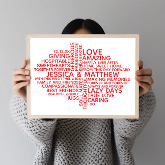 Personalized Typography Word Cloud for Couples Poster