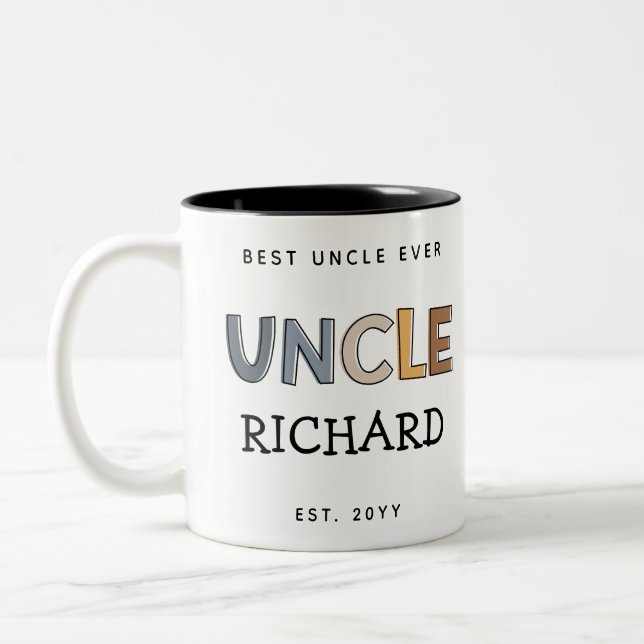 Personalized Uncle Gift Best Uncle Ever Cute Two-Tone Coffee Mug (Left)