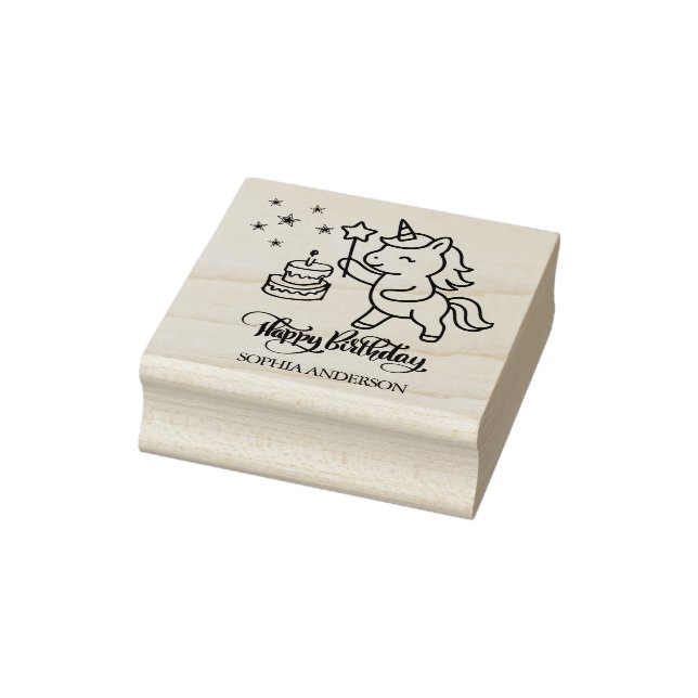 Personalized Unicorn 1st Birthday Rubber Stamp (Stamp)