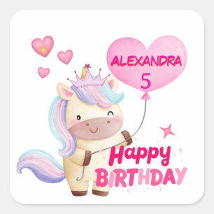 Personalized Unicorn Birthday Square Sticker