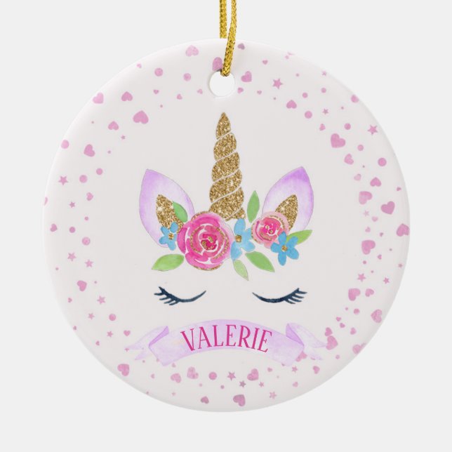 Personalized Unicorn Christmas Ornament For Girl (Front)