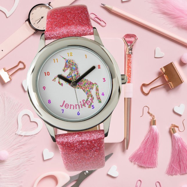 Personalized UNICORN Girls watch PINK GLITTER (Creator Uploaded)