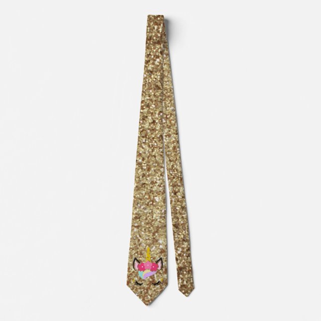 Personalized Unicorn Gold Mens Dress Tie (Front)