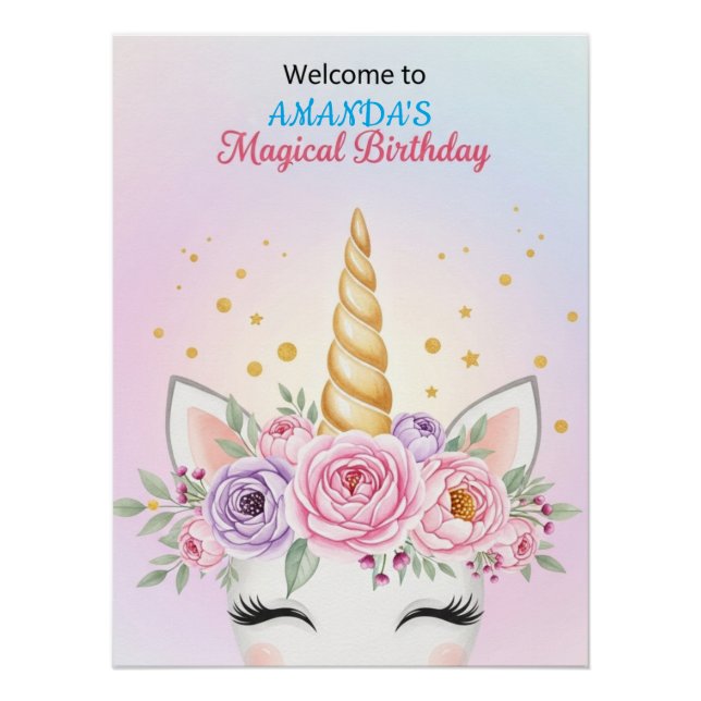 Personalized Unicorn Magical Birthday Welcome Poster (Front)