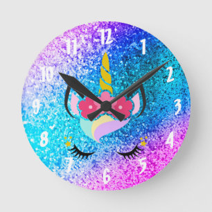 Personalized Unicorn Ombre Glitter Wall Clock