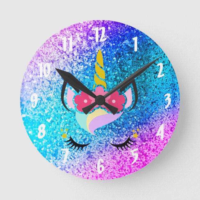 Personalized Unicorn Ombre Glitter Wall Clock (Front)