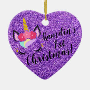 Personalized Unicorn Purple Glitter XMAS Ornament