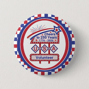 Personalized USA 250–Patriotic Retro Marquee 6 Cm Round Badge