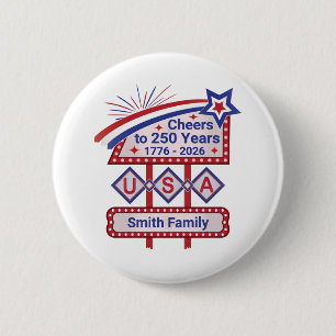 Personalized USA 250–Patriotic Retro Marquee 6 Cm Round Badge