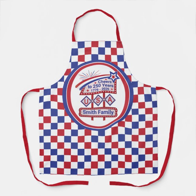Personalized USA 250–Patriotic Retro Marquee Apron (Front)