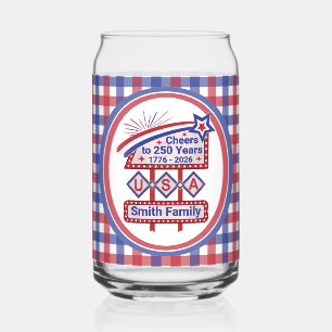 Personalized USA 250–Patriotic Retro Marquee Can Glass