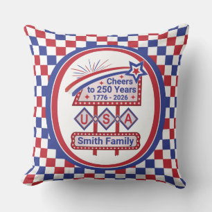 Personalized USA 250–Patriotic Retro Marquee Cushion