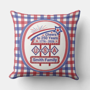 Personalized USA 250–Patriotic Retro Marquee Cushion