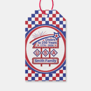 Personalized USA 250–Patriotic Retro Marquee Gift Tags