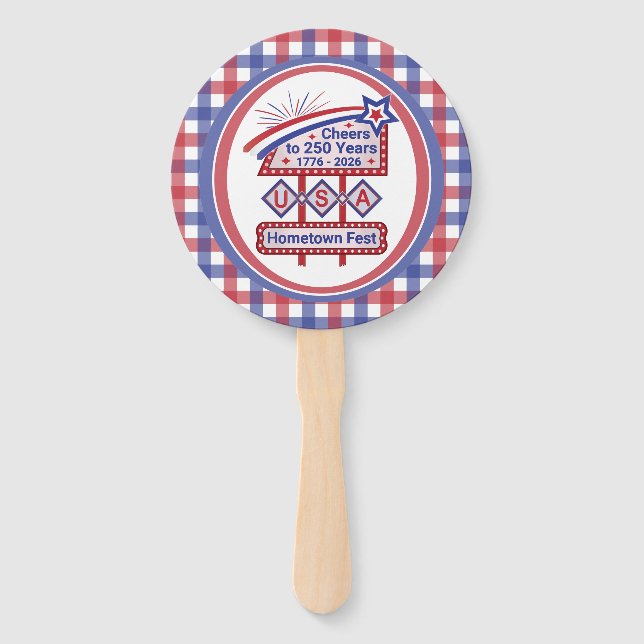 Personalized USA 250–Patriotic Retro Marquee Hand Fan (Front)