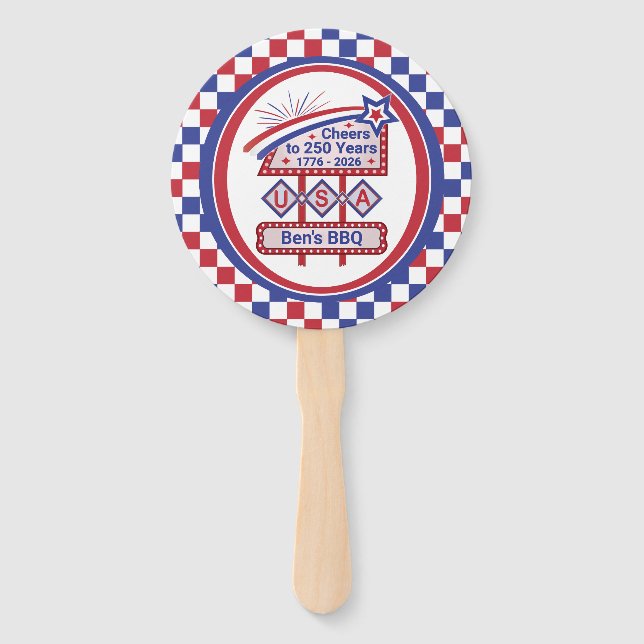 Personalized USA 250–Patriotic Retro Marquee Hand Fan (Front)