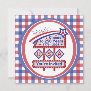 Personalized USA 250–Patriotic Retro Marquee Invitation