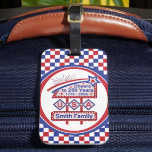 Personalized USA 250–Patriotic Retro Marquee Luggage Tag