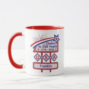 Personalized USA 250–Patriotic Retro Marquee Mug