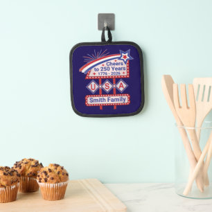 Personalized USA 250–Patriotic Retro Marquee Pot Holder