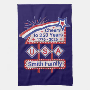 Personalized USA 250–Patriotic Retro Marquee Tea Towel