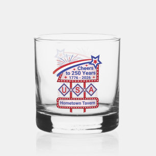 Personalized USA 250–Patriotic Retro Marquee Whiskey Glass