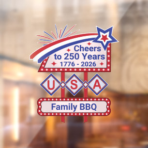 Personalized USA 250–Patriotic Retro Marquee Window Cling