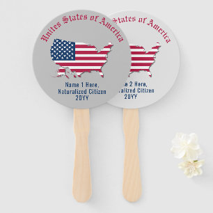 Personalized USA Flag Map American 2 Citizens Grey Hand Fan