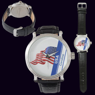 Personalized USA Patriotic Flag Watch