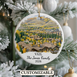 Personalized Vail Ornament, Custom Colorado State Ceramic Tree Decoration