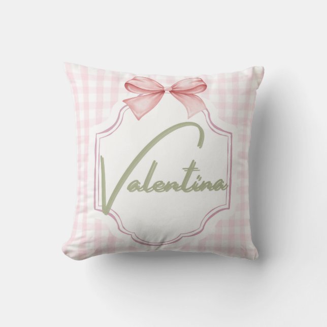 Personalized Valentina Baby Girl Nursery Gingham  Cushion (Front)