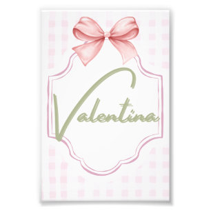 Personalized Valentina Baby Girl Nursery Gingham Photo Print