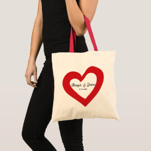 Personalized Valentine Anniversary Red Heart Names Tote Bag