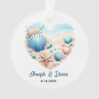 Personalized Valentine Anniversary Seashell Heart Ornament