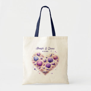 Personalized Valentine Anniversary Seashell Heart Tote Bag