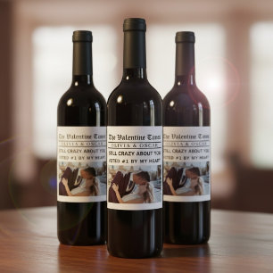 Personalized Valentine Newspaper Wine Label