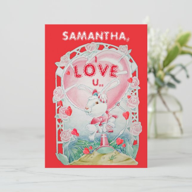 Personalized Valentine's Day Bunny Love Card (Standing Front)