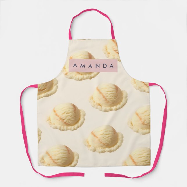 Personalized Vanilla Ice Cream Scoop Pattern Apron (Front)